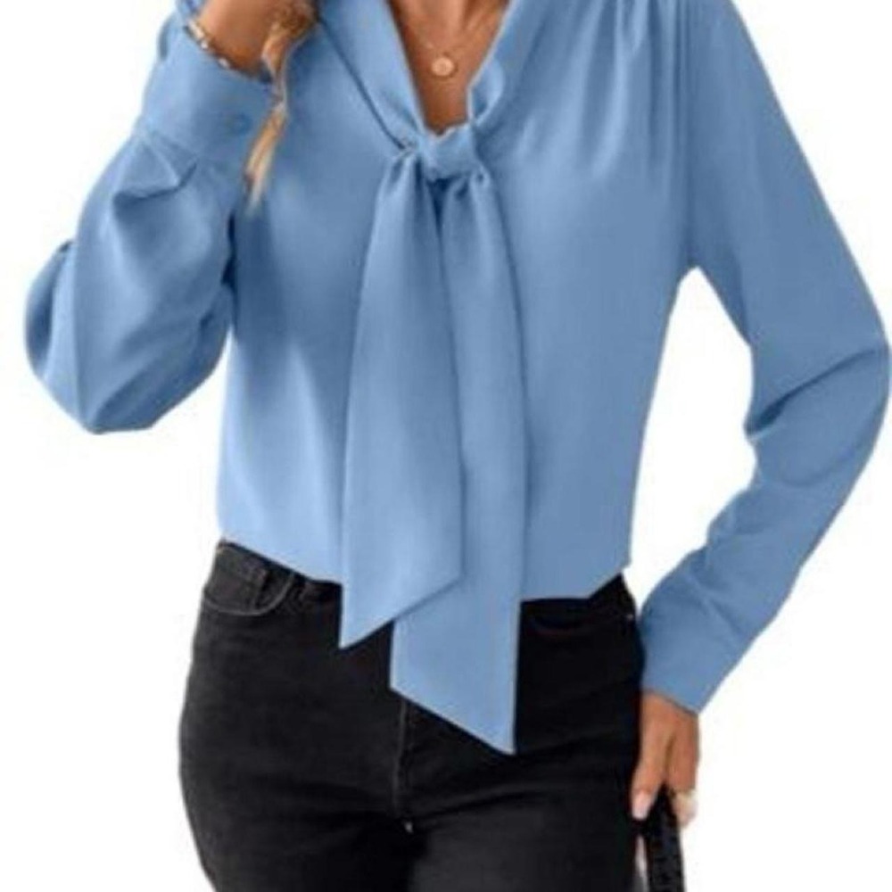 Women's Bow Tie Neck Top 2026 Long Sleeve Dressy Loose  Work Blouse